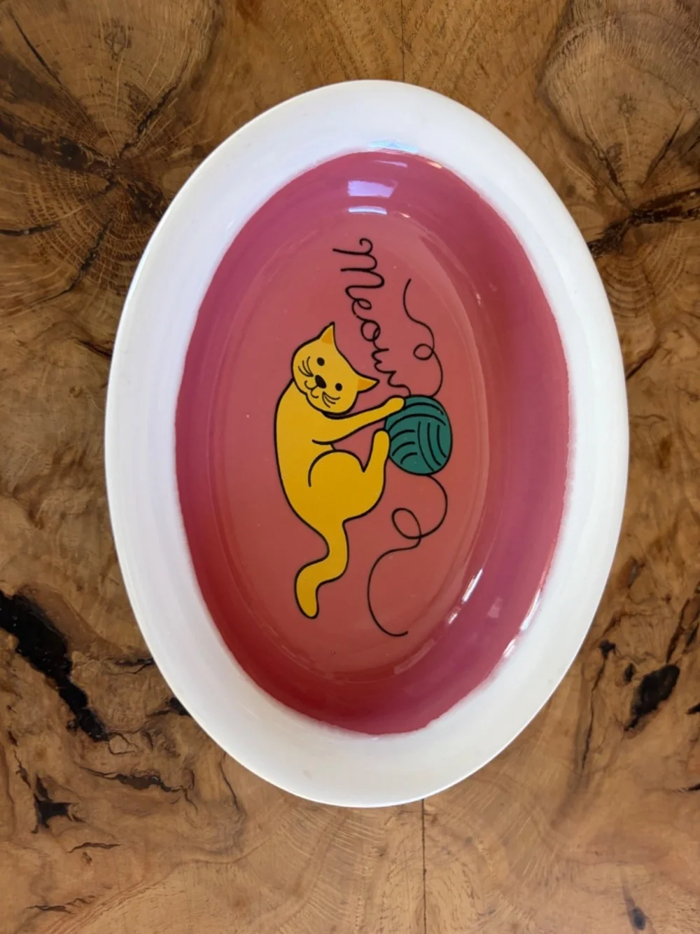 🐱 Whisker City Pink “Meow” Cat Dish | Colorful Ceramic Pet Bowl | Y2K 🩵🩷